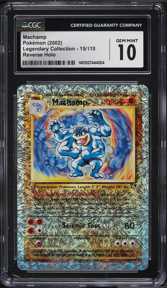 2002 POKEMON LEGENDARY COLLECTION REVERSE HOLO MACHAMP #15 CGC 10 GEM MINT