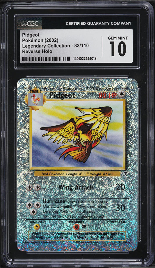 2002 POKEMON LEGENDARY COLLECTION REVERSE HOLO PIDGEOT #33 CGC 10 GEM MINT