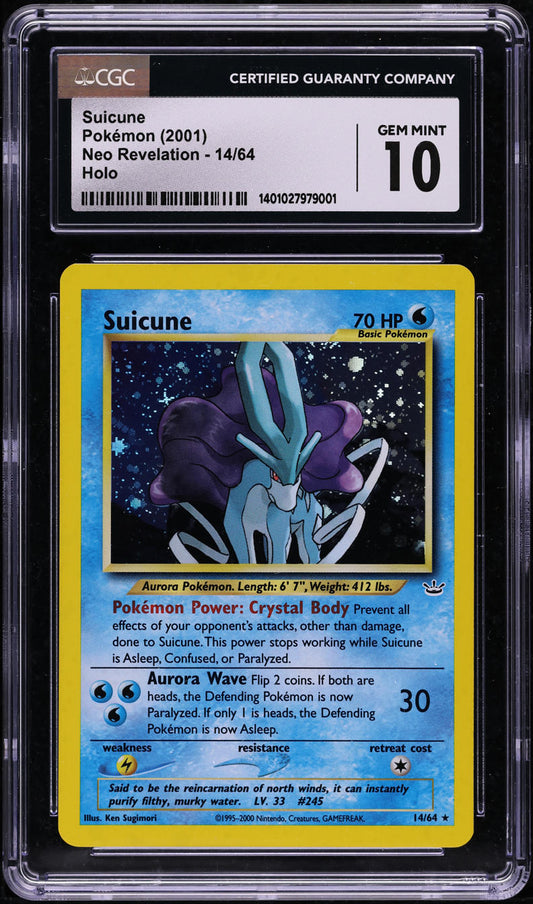 2001 POKEMON NEO REVELATION HOLO SUICUNE #14 CGC 10