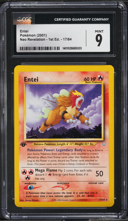 2001 POKEMON NEO REVELATION 1ST EDITION ENTEI #17 CGC 9 MINT