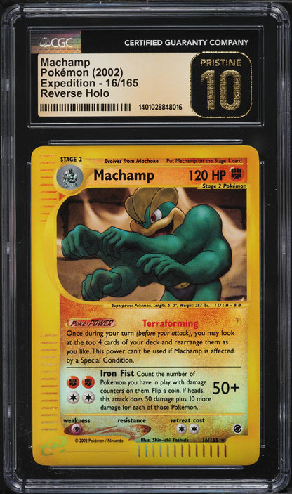 2002 POKEMON EXPEDITION REVERSE HOLO MACHAMP #16 CGC 10 PRISTINE