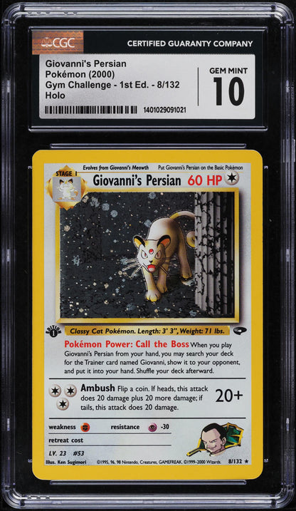 2000 POKEMON GYM CHALLENGE 1ST ED HOLO GIOVANNI'S PERSIAN #8 CGC 10 GEM MINT