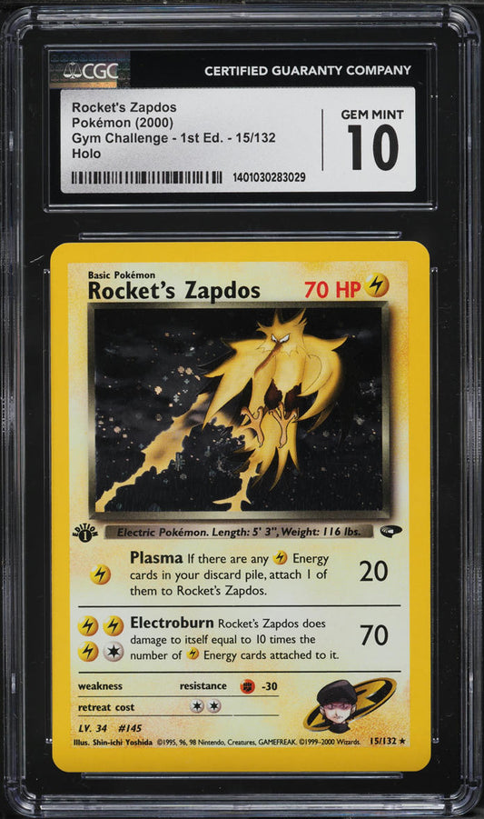 2000 POKEMON GYM CHALLENGE 1ST EDITION HOLO ROCKET'S ZAPDOS #15 CGC 10 GEM MINT