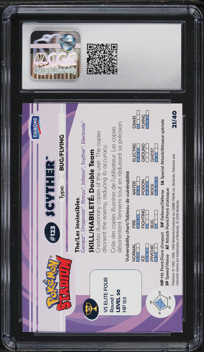 2000 POKEMON STADIUM TIP CARDS NINTENDO DANONE SCYTHER #21 CGC 10 GEM MINT