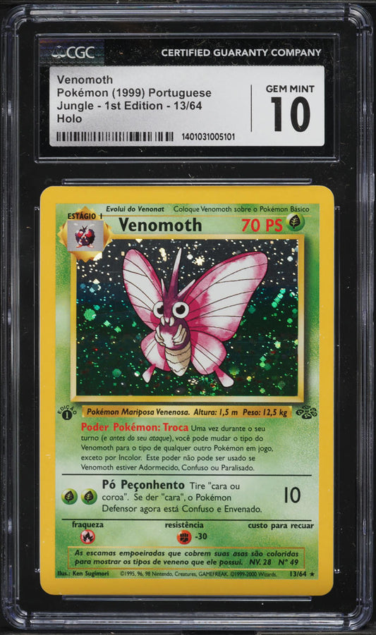 1999 POKEMON PORTUGUESE JUNGLE 1ST EDITION HOLO VENOMOTH #13 CGC 10 GEM MINT