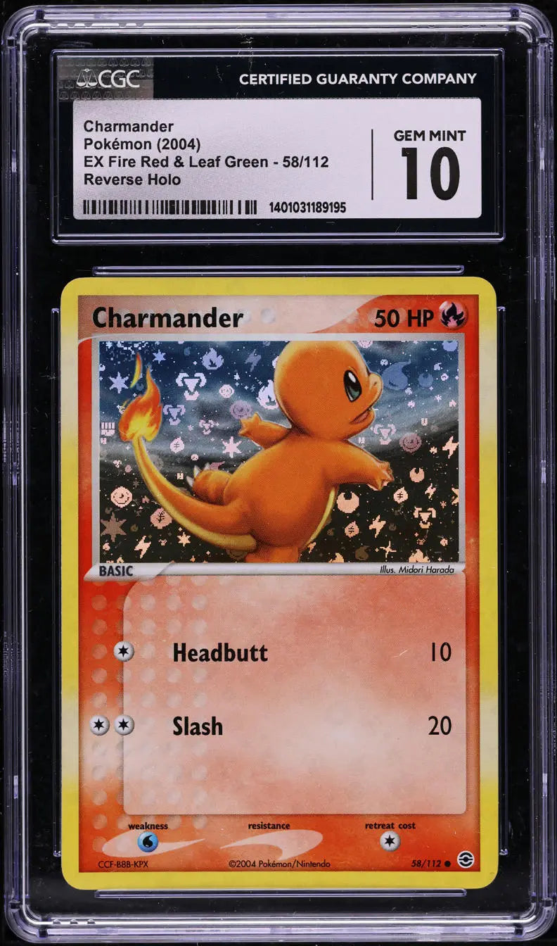 2004 POKEMON EX FIRE RED & LEAF GREEN REVERSE HOLO CHARMANDER #58 CGC 10 GEM