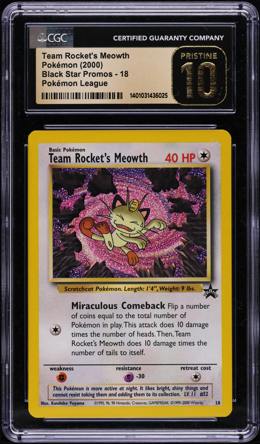 2000 POKEMON BLACK STAR PROMO LEAGUE TEAM ROCKET'S MEOWTH #18 CGC 10 PRISTINE