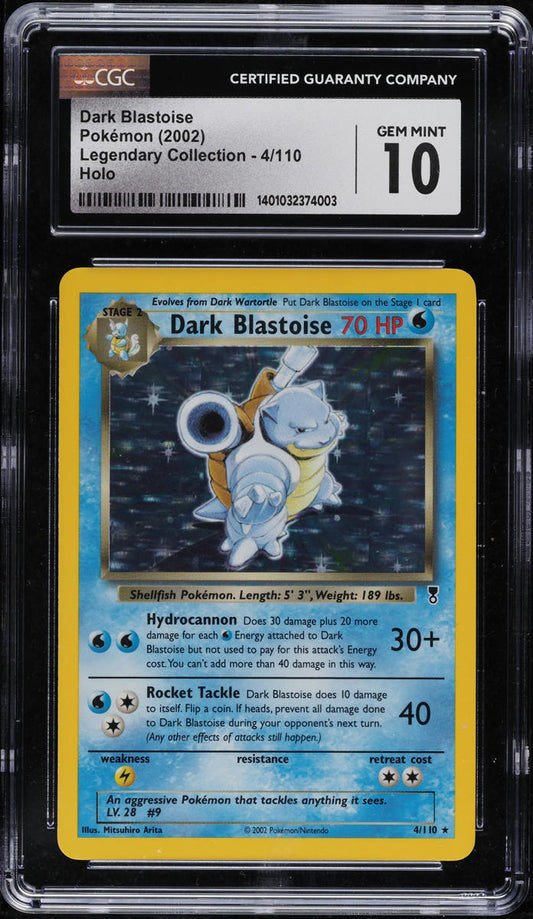 2002 POKEMON LEGENDARY COLLECTION HOLO DARK BLASTOISE #4 CGC 10 GEM MINT