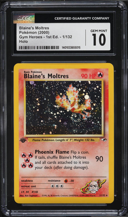 2000 POKEMON GYM HEROES 1ST EDITION HOLO BLAINE'S MOLTRES #1 CGC 10 GEM MINT