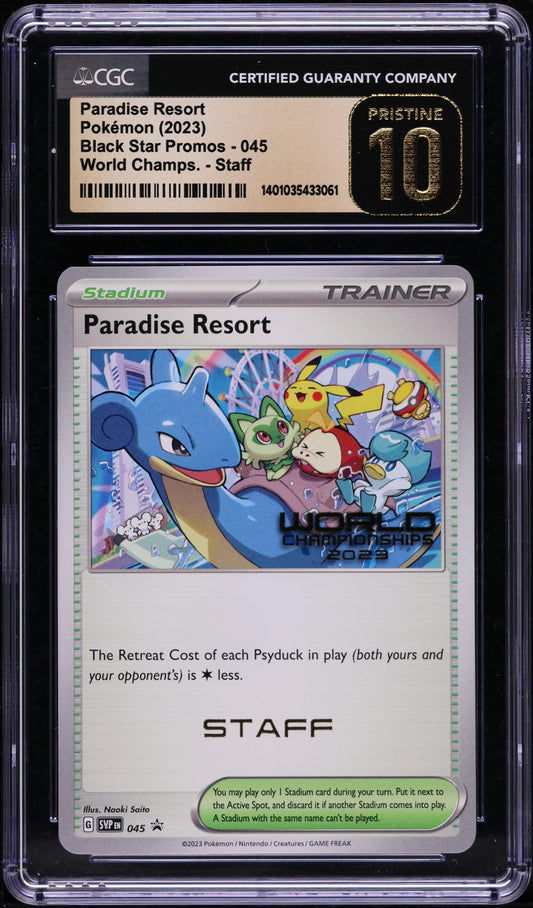 2023 POKEMON SV BLACK STAR PROMO WORLD CHAMPIONSHIPS STAFF PARADISE RESORT #45 CGC 10 PRISTINE