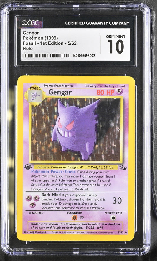 1999 POKEMON FOSSIL 1ST EDITION HOLO GENGAR #5 CGC 10