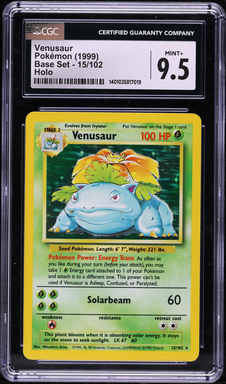 1999 POKEMON BASE SET HOLO VENUSAUR #15 CGC 9.5 MINT+