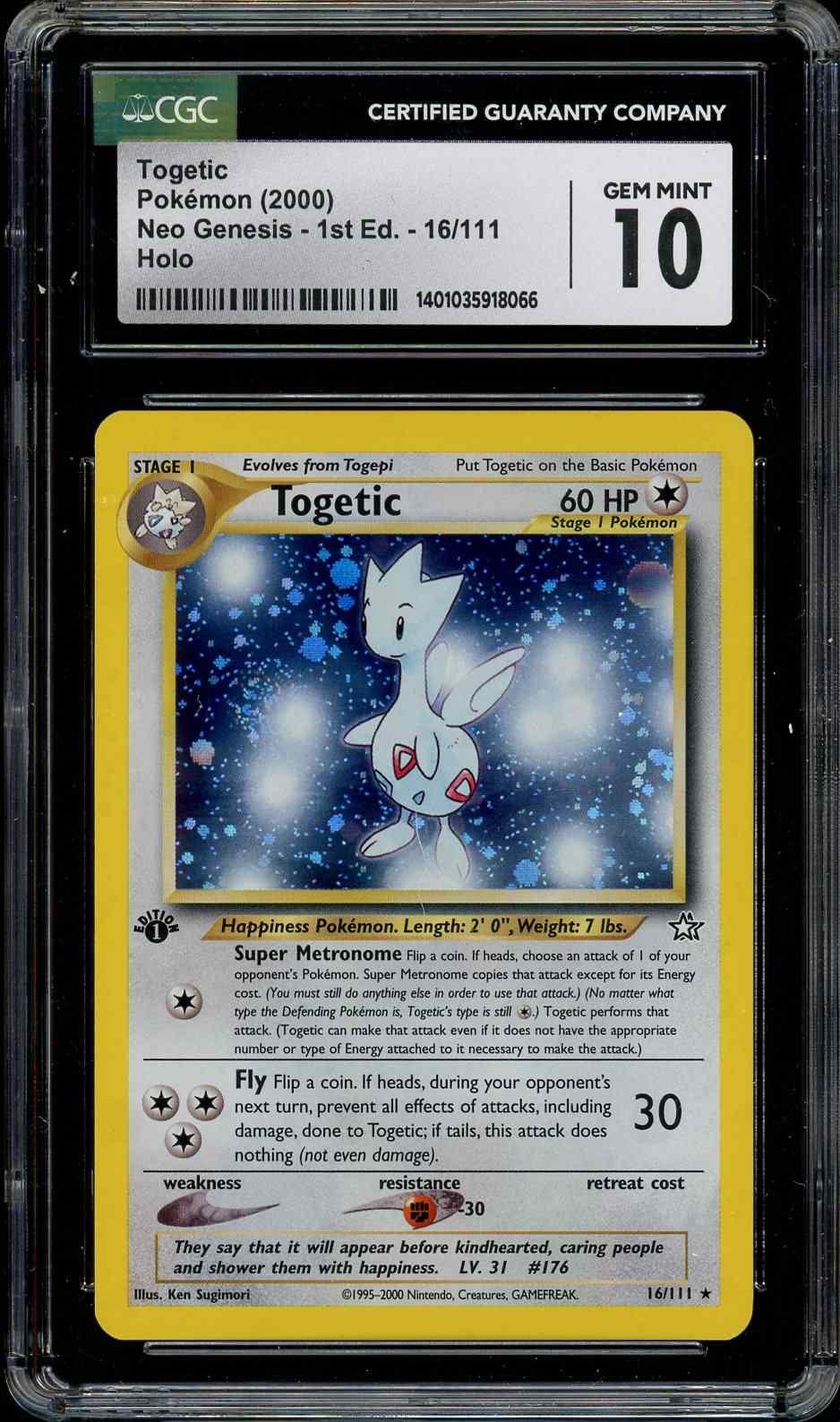 2000 POKEMON NEO GENESIS 1ST EDITION HOLO TOGETIC #16 CGC 10