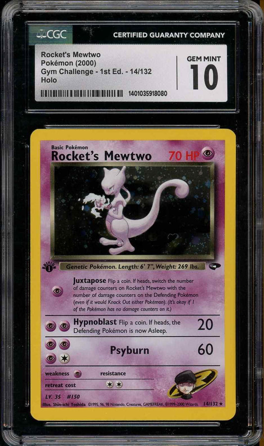 2000 POKEMON GYM CHALLENGE 1ST EDITION HOLO ROCKET'S MEWTWO #14 CGC 10