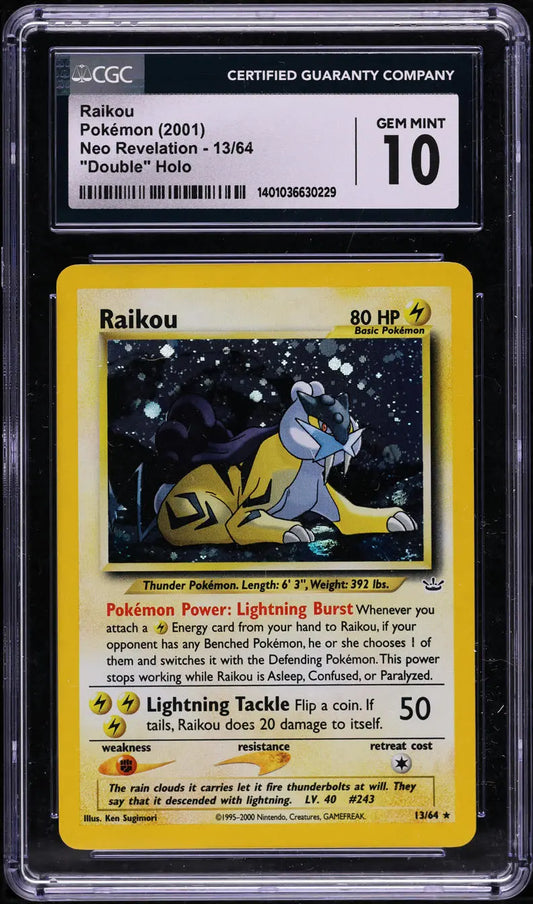 2001 POKEMON NEO REVELATION DOUBLE HOLO RAIKOU #13 CGC 10 GEM MINT