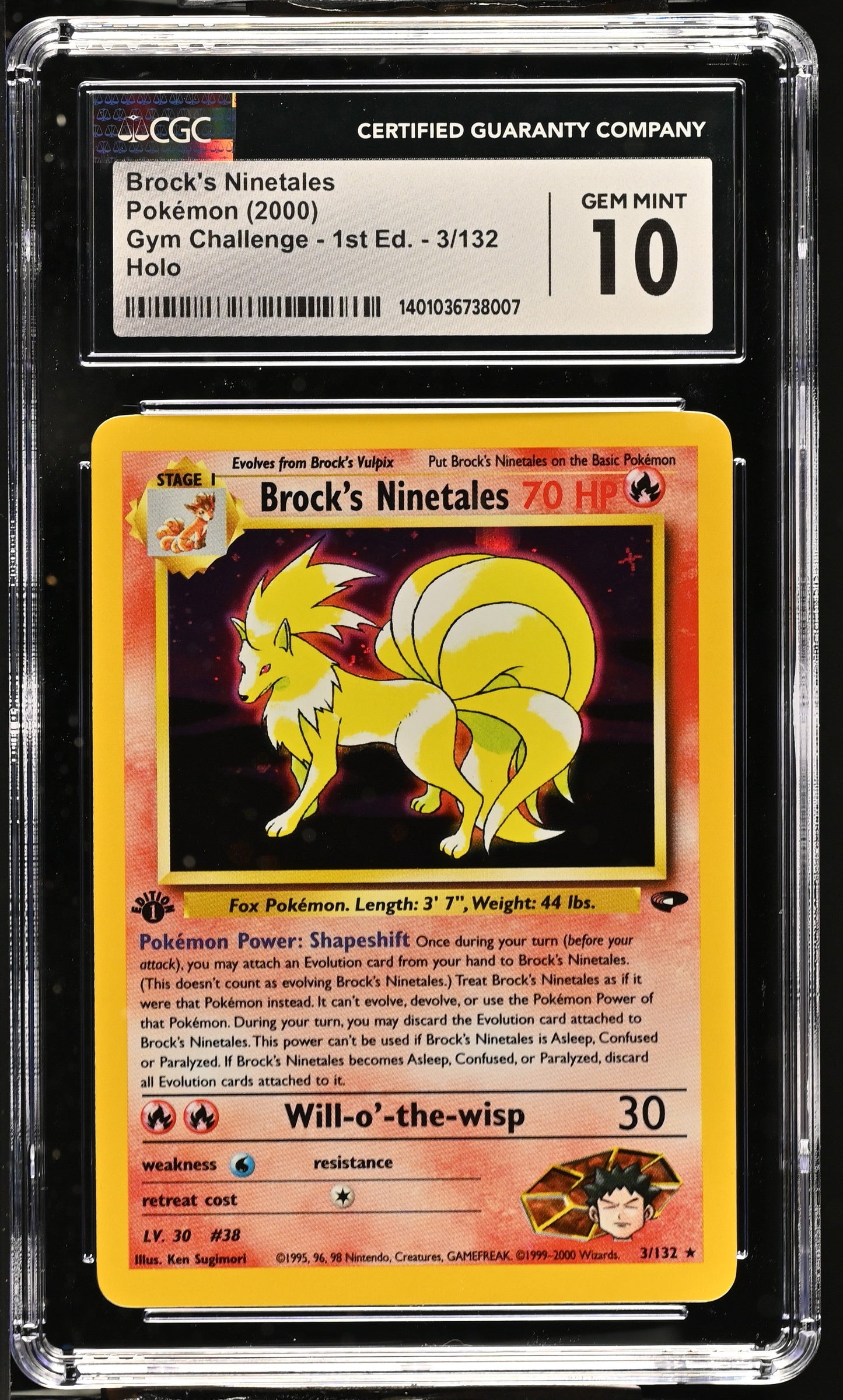 2000 POKEMON GYM CHALLENGE 1ST EDITION HOLO BROCK'S NINETALES #3 CGC 10