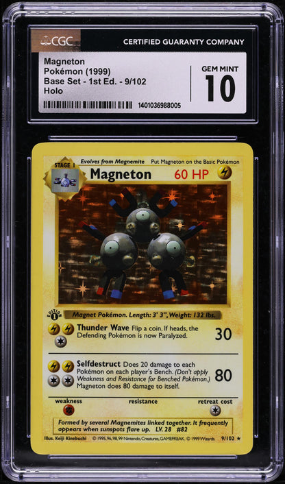 1999 POKEMON BASE SET 1ST EDITION SHADOWLESS HOLO MAGNETON #9 CGC 10 GEM MINT