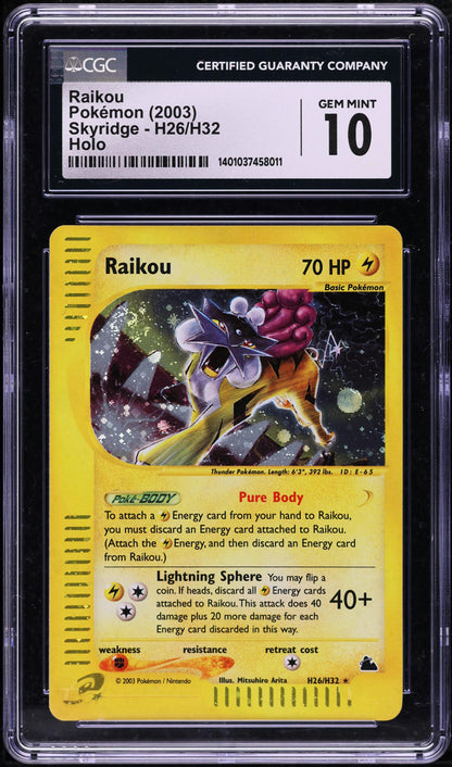 2003 POKEMON SKYRIDGE HOLO RAIKOU #H26 CGC 10 GEM MINT