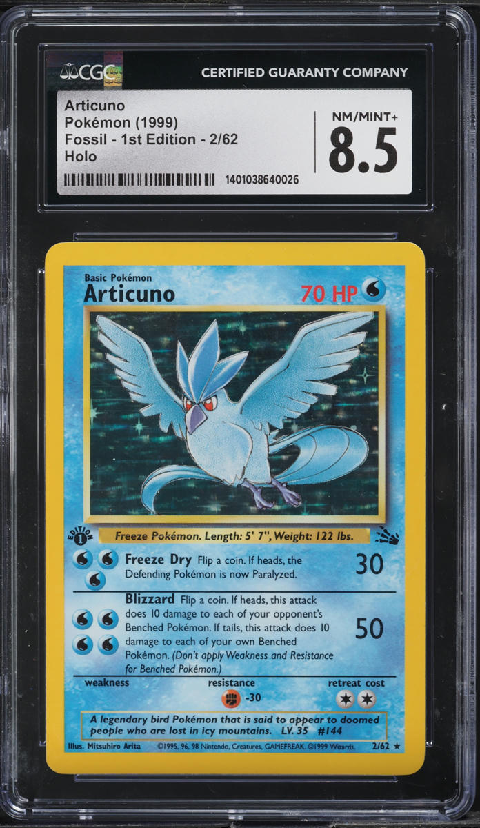 1999 POKEMON FOSSIL 1ST EDITION HOLO ARTICUNO #2 CGC 8.5 NM-MT+