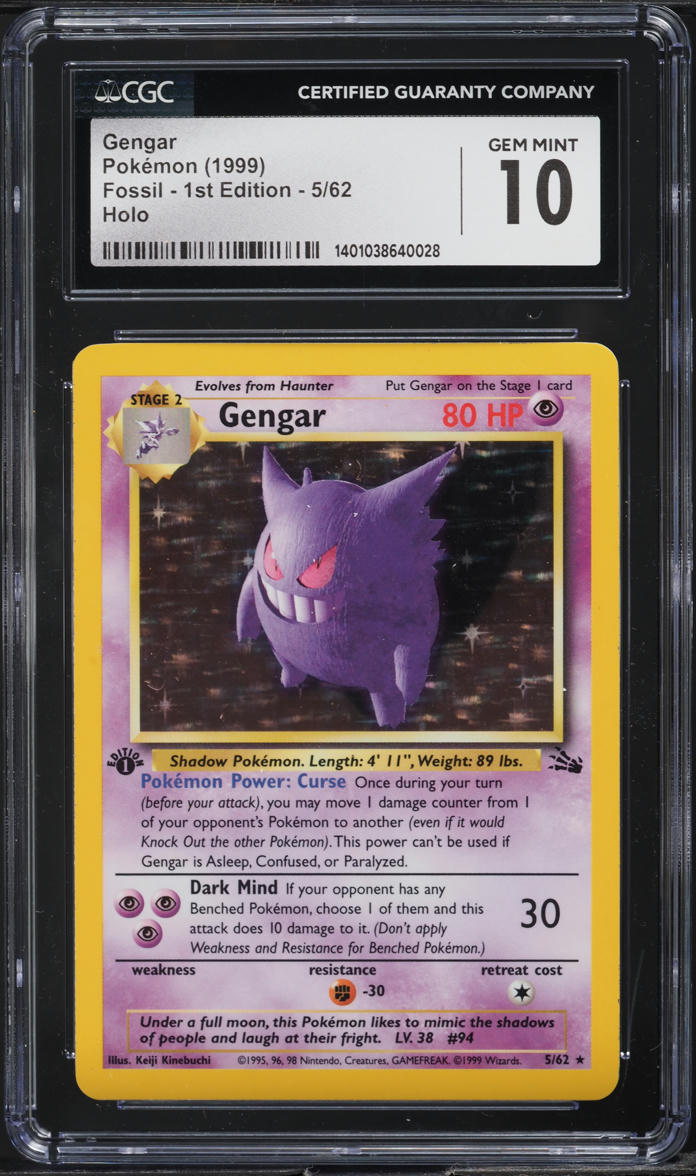 1999 POKEMON FOSSIL 1ST EDITION HOLO GENGAR #5 CGC 10 GEM MINT