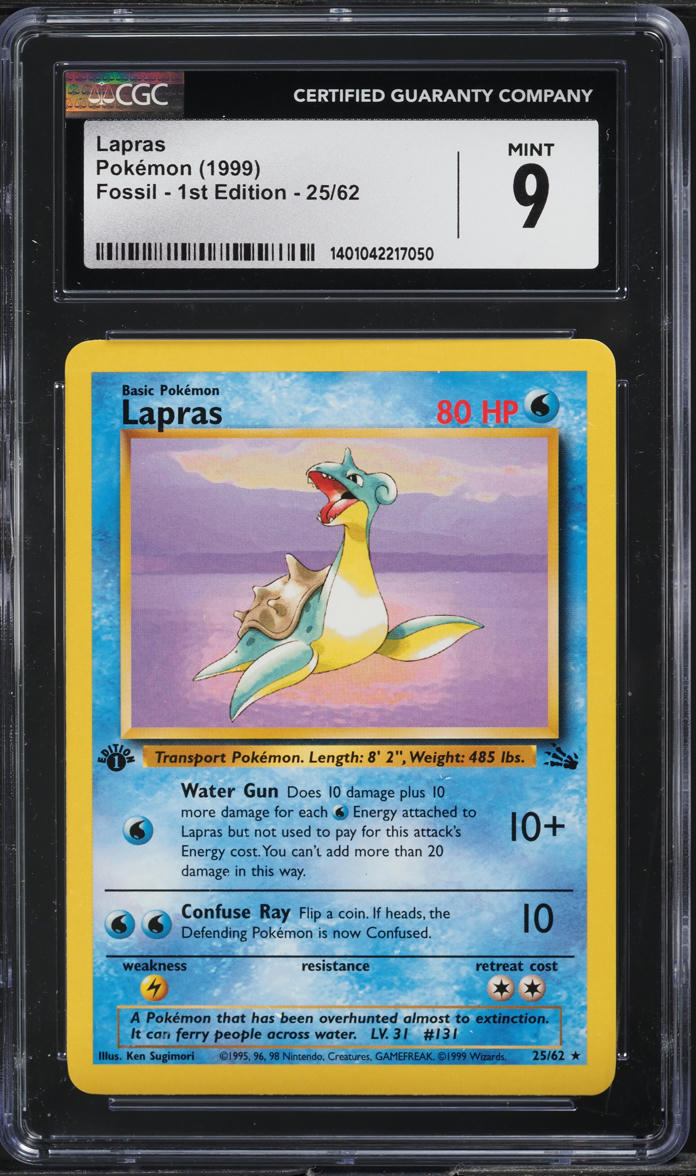 1999 POKEMON FOSSIL 1ST EDITION LAPRAS #25 CGC 9 MINT