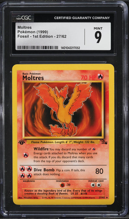 1999 POKEMON FOSSIL 1ST EDITION MOLTRES #27 CGC 9 MINT