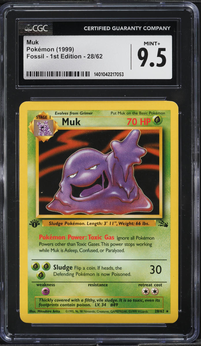 1999 POKEMON FOSSIL 1ST EDITION MUK #28 CGC 9.5 MINT+