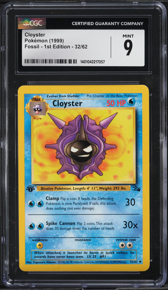 1999 POKEMON FOSSIL 1ST EDITION CLOYSTER #32 CGC 9 MINT