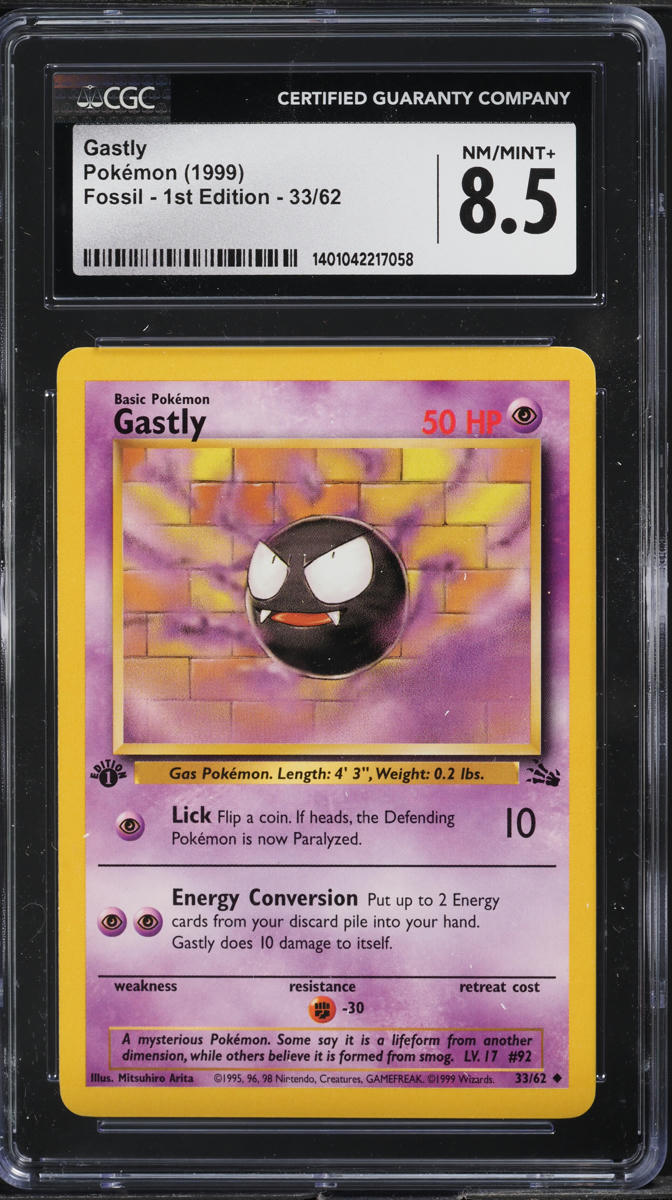 1999 POKEMON FOSSIL 1ST EDITION GASTLY #33 CGC 8.5 NM-MT+