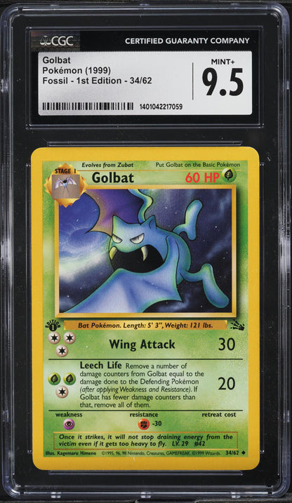 1999 POKEMON FOSSIL 1ST EDITION GOLBAT #34 CGC 9.5 MINT+