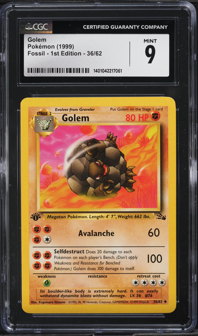 1999 POKEMON FOSSIL 1ST EDITION GOLEM #36 CGC 9 MINT