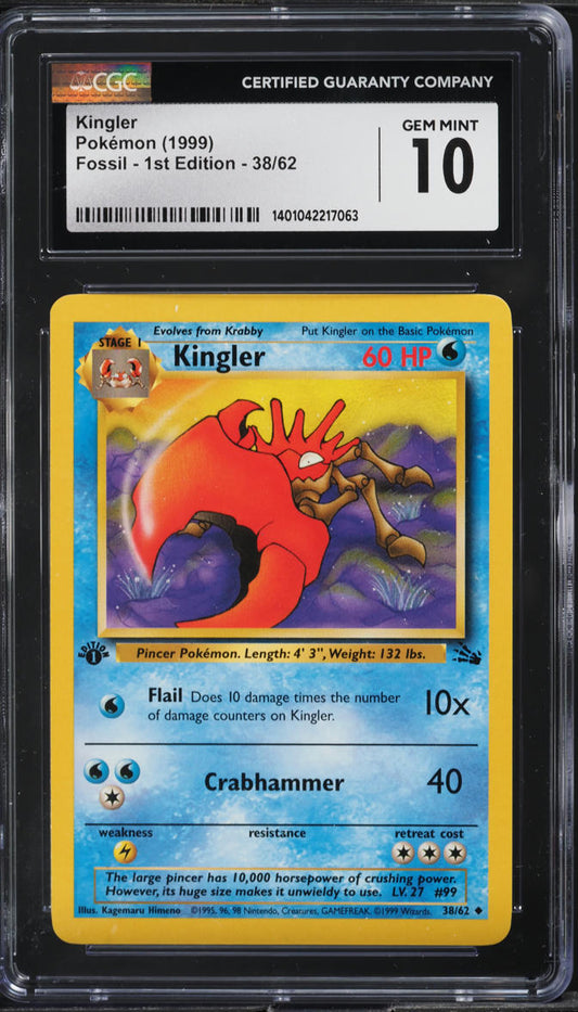 1999 POKEMON FOSSIL 1ST EDITION KINGLER #38 CGC 10 GEM MINT