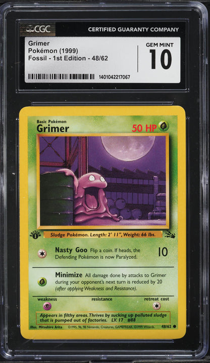 1999 POKEMON FOSSIL 1ST EDITION GRIMER #48 CGC 10 GEM MINT