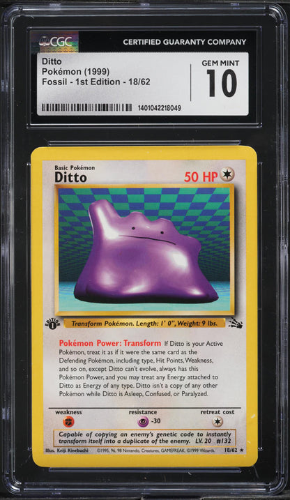 1999 POKEMON FOSSIL 1ST EDITION DITTO #18 CGC 10 GEM MINT