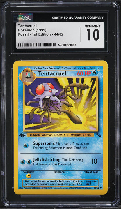 1999 POKEMON FOSSIL 1ST EDITION TENTACRUEL #44 CGC 10 GEM MINT