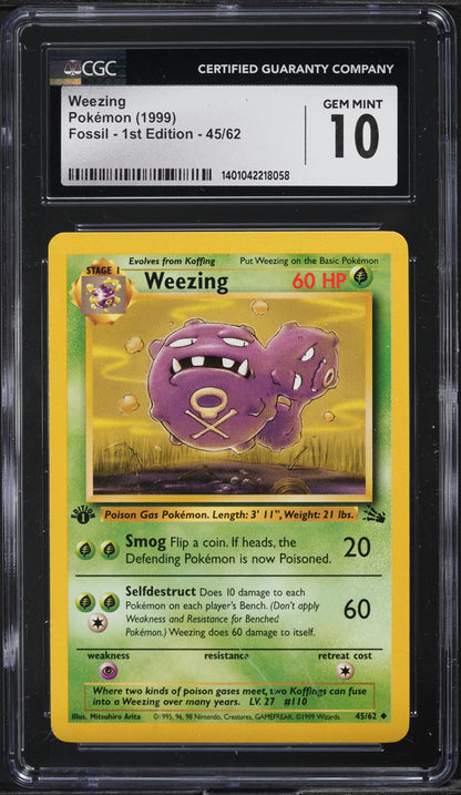 1999 POKEMON FOSSIL 1ST EDITION WEEZING #45 CGC 10 GEM MINT