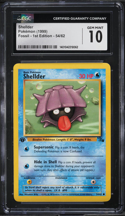 1999 POKEMON FOSSIL 1ST EDITION SHELLDER #54 CGC 10 GEM MINT