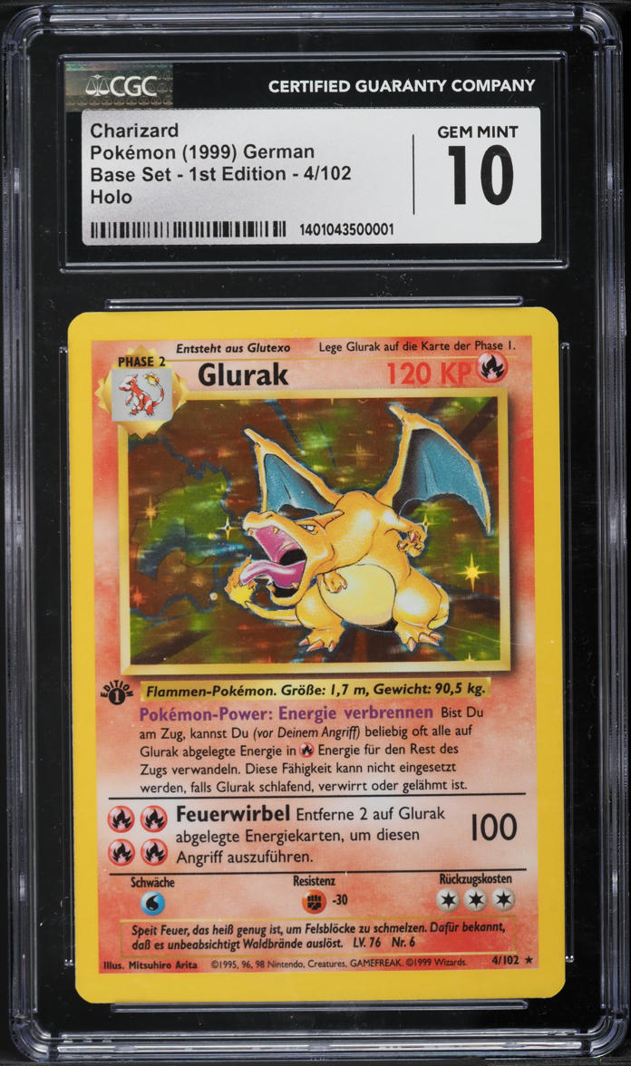 1999 POKEMON GERMAN BASE SET 1ST EDITION HOLO CHARIZARD #4 CGC 10 GEM MINT
