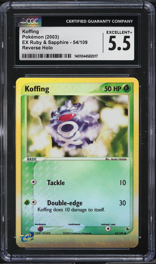 2003 POKEMON EX RUBY & SAPPHIRE REVERSE HOLO KOFFING #54 CGC 5.5 EX+