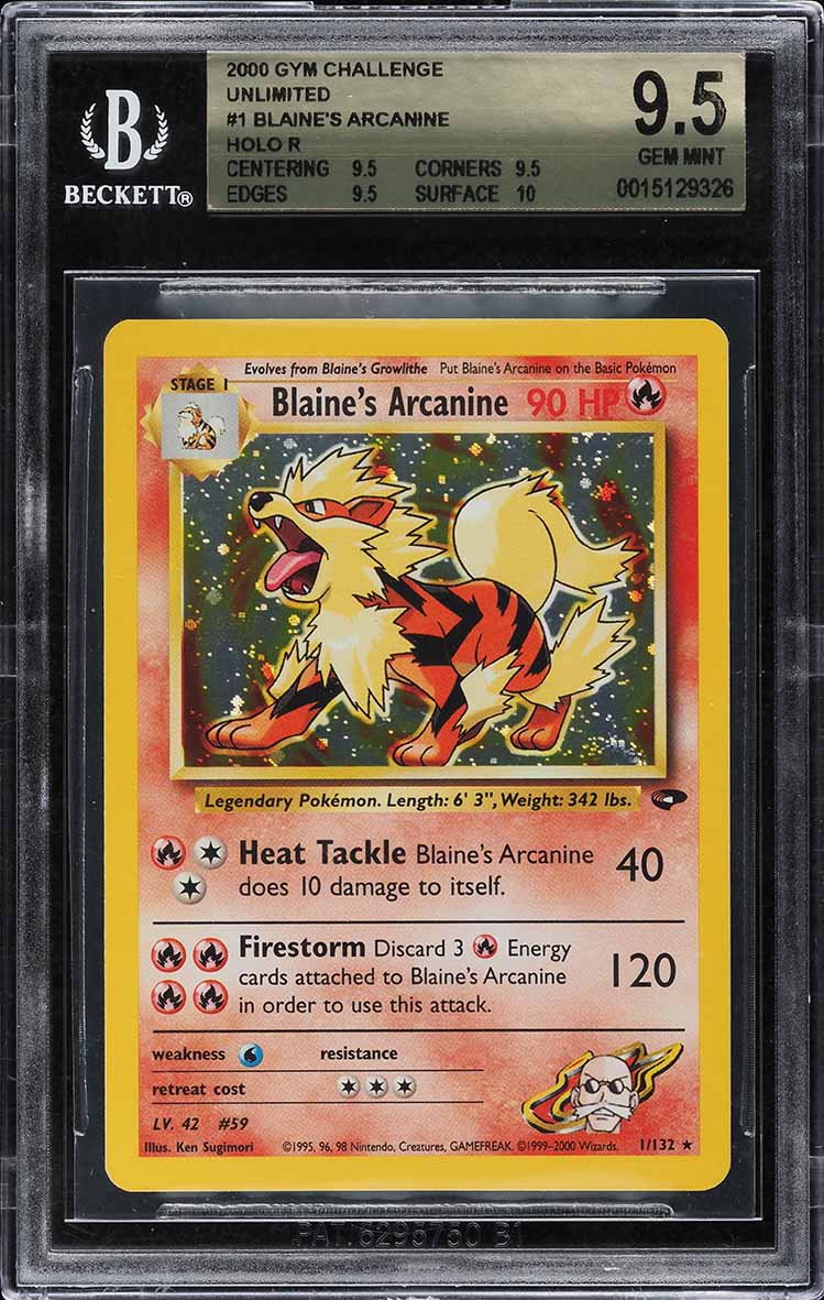 2000 POKEMON GYM CHALLENGE HOLO BLAINE'S ARCANINE #1 BGS 9.5 GEM MINT