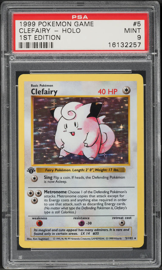 1999 POKEMON BASE SET SHADOWLESS 1ST EDITION HOLO CLEFAIRY #5 PSA 9 MINT