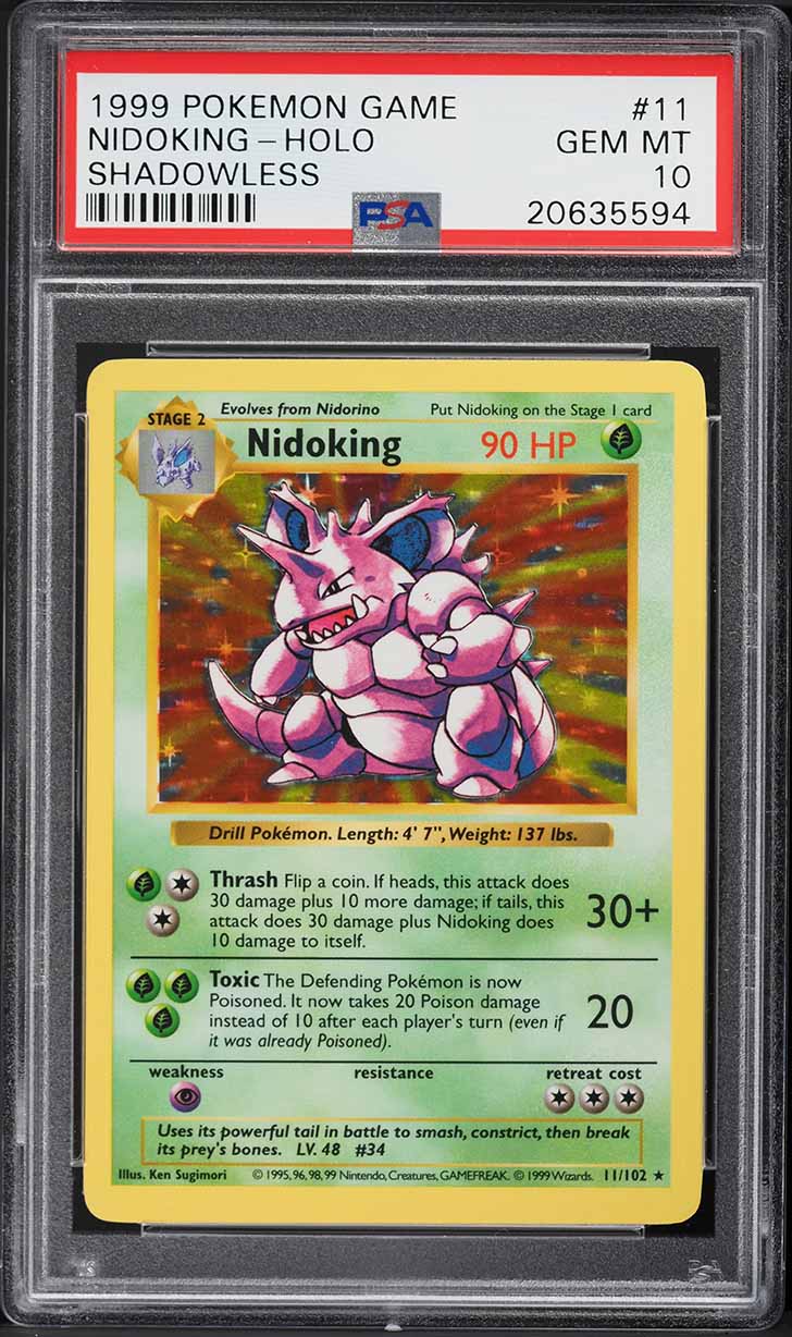 1999 POKEMON BASE SET SHADOWLESS HOLO NIDOKING #11 PSA 10 GEM MINT