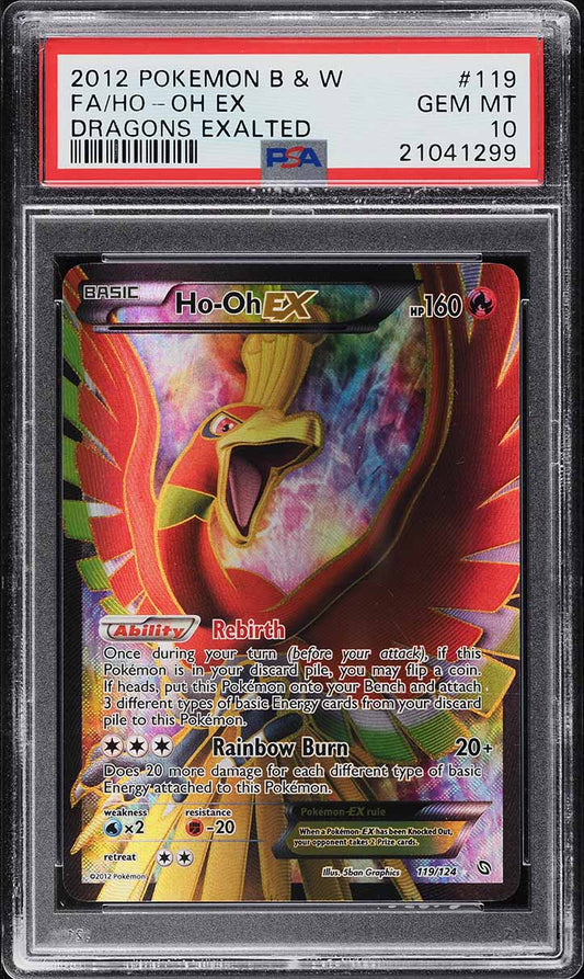 2012 POKEMON BLACK & WHITE DRAGONS EXALTED FULL ART HO-OH EX #119 PSA 10 GEM