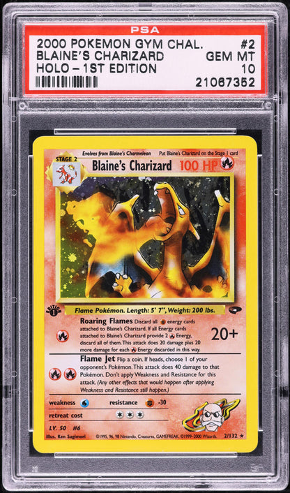 2000 POKEMON GYM CHALLENGE 1ST EDITION HOLO BLAINE'S CHARIZARD #2 PSA 10