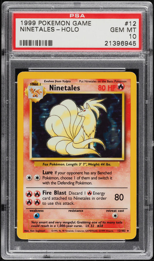 1999 POKEMON BASE SET BLACK FLAME ERROR HOLO NINETALES #12 PSA 10