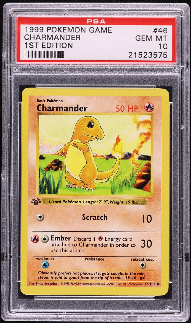 1999 POKEMON BASE SET SHADOWLESS 1ST EDITION CHARMANDER #46 PSA 10 GEM MINT