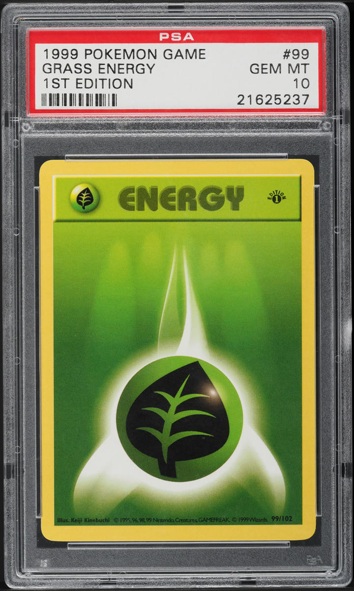 1999 POKEMON BASE SET SHADOWLESS 1ST EDITION GRASS ENERGY #99 PSA 10 GEM MINT