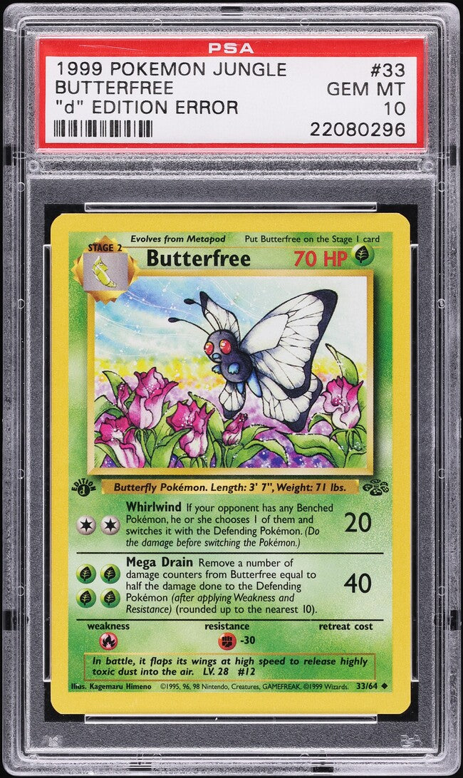 1999 POKEMON JUNGLE "D" EDITION ERROR BUTTERFREE #33 PSA 10