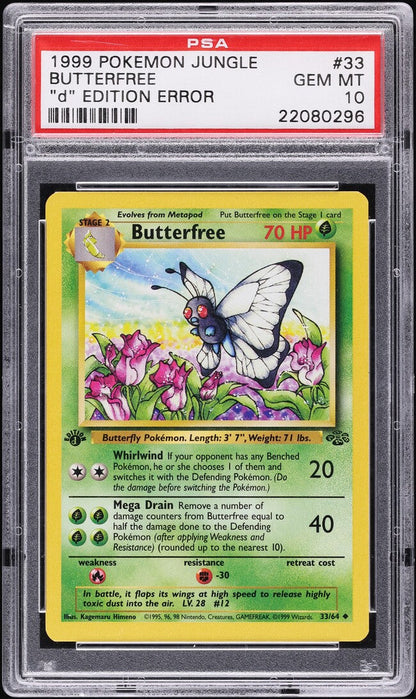 1999 POKEMON JUNGLE "D" EDITION ERROR BUTTERFREE #33 PSA 10