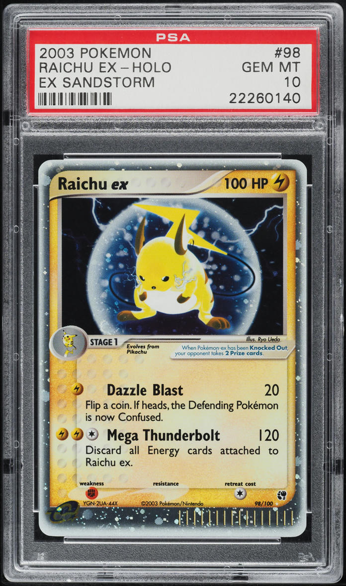 2003 POKEMON EX SANDSTORM HOLO RAICHU EX #98 PSA 10 GEM MINT